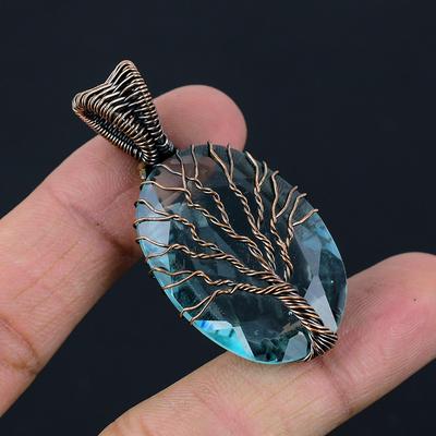 Albero della vita Swiss Blue Topaz Gemstone Copper Wire Wrap ciondolo gioielli per regalo