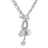 Yhpup Stainless Steel Imitation Pearls Flower Drop Charm Necklace Tarnish Resistant Metal Statement Chain Fashion Jewelry Gift