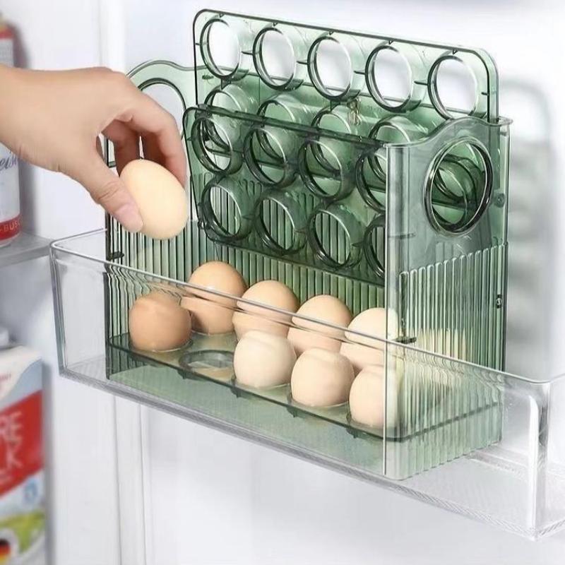 Automatic Flip Egg Tray 30 Grid 3 Layer Egg Storage Container for Home Kitchen Fridge Countertop Egg Keeper