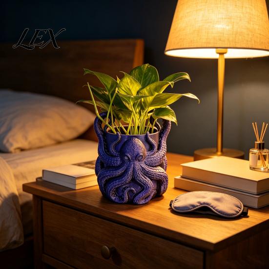 Unique Indoor Plant Holder 3D Printed Octopus Planter with Tray, Marine-Inspired Succulents Pot, Fantasy Style Container Pot Drainage Holes, Nautical