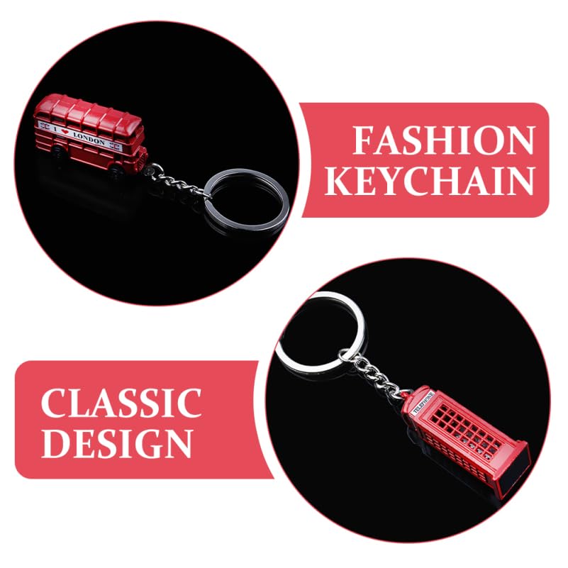 YARDWE London Keychains, Set of 10, British Souvenirs, Double-Decker Bus and Telephone Booth Designs, Red, Retro Antique Keyrings, Alloy, British