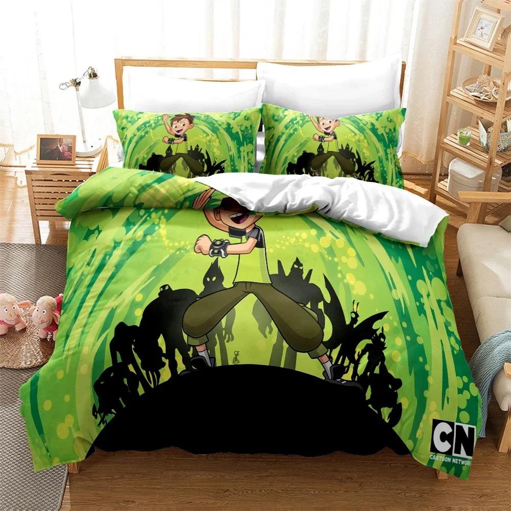3D tegneserie Ben10 Dynetrekk med Putetrekk Sengesett Enkelt Dobbeltrom Twin Full Queen King Size Sengesett for hjemmetekstiler