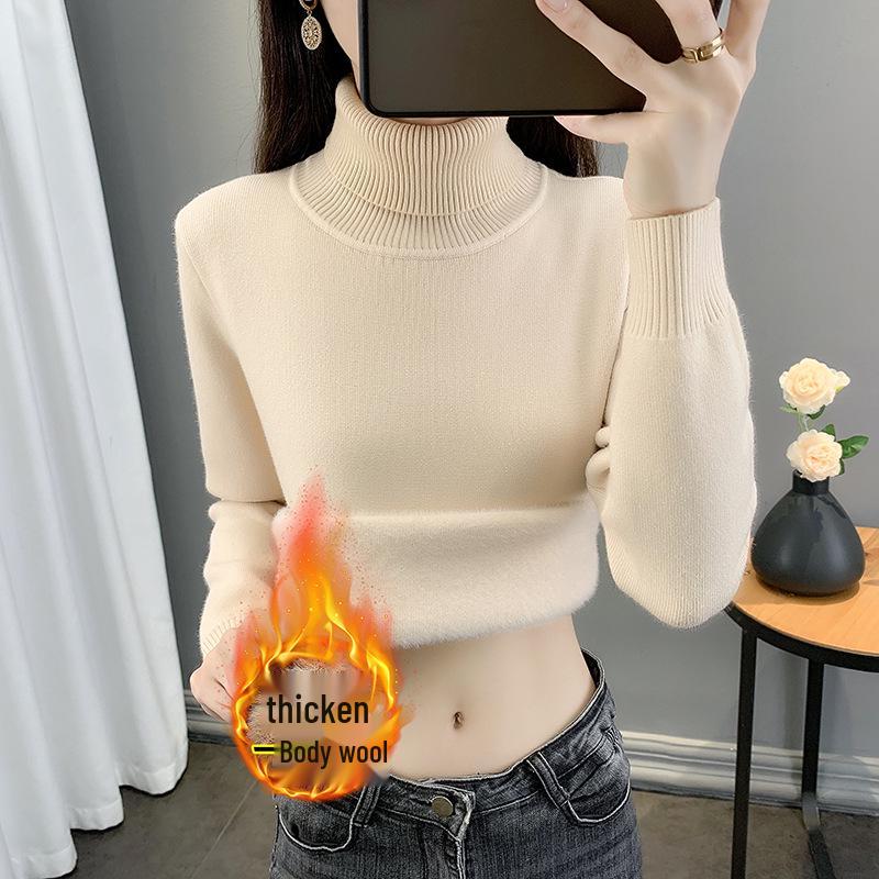 Women's Plus Velvet Warm Knit Sweater, High Collar, Long Sleeve, Thick Inner Layer - 2025 Autumn/Winter Collection