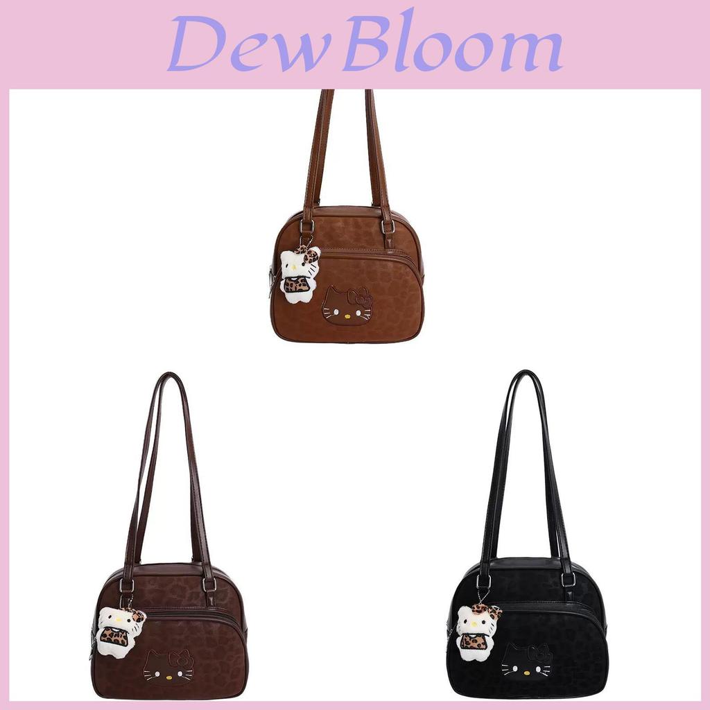 Retro Hello Kitty Leopard Print Backpack Pu Cartoon Cute Casual Bag For Women And Men