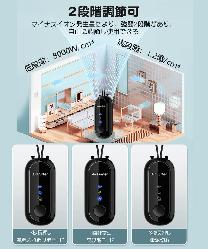 Lemonior Portable Air Purifier, Small, Neck-worn, Rechargeable, 8000-12000W, 2-stage Negative Ion, Air Sterilizer, Mini, Ultra-lightweight, Quiet, Pol