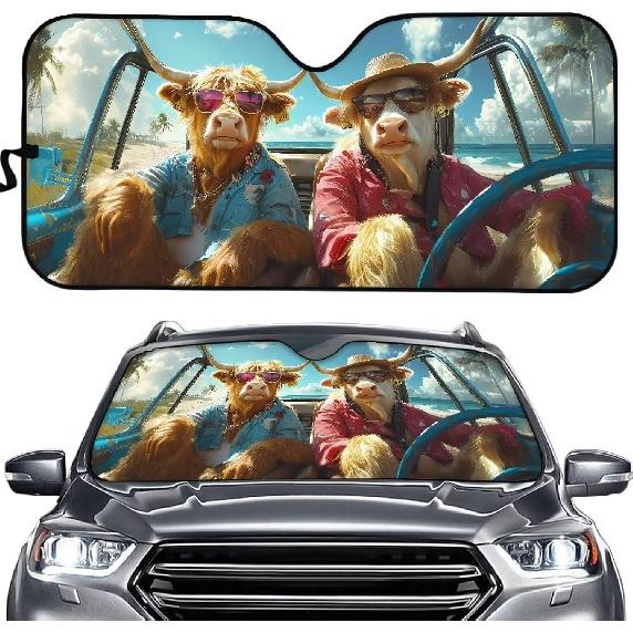 

SEANATIVE Family Golden Retriever Auto Sun Shade Cover Novelty Window Visor Protector Sun UV Reflector Universal Fit Car SUV Truck Hip Hop Highland Cattle