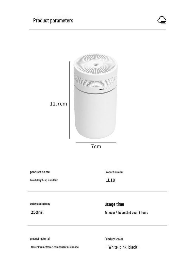 USB Portable Humidifier: Multi-Color Light, Large Mist, Home & Car Air Purifier