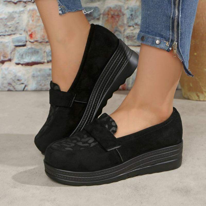 Women's Plus Size Leopard Print Suede Loafers, Block Heel Slip-On Casual Shoes