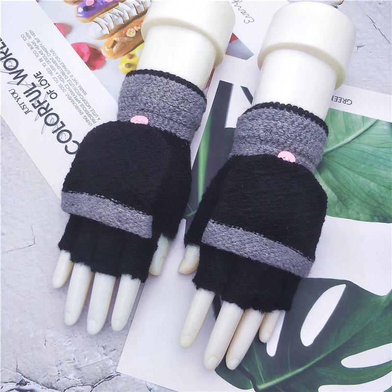 Flip Gloves Women's Autumn and Winter Wool Warm Adult Knitted Gloves Half-finger Dew Five-finger Jacquard Magic Hand Socks