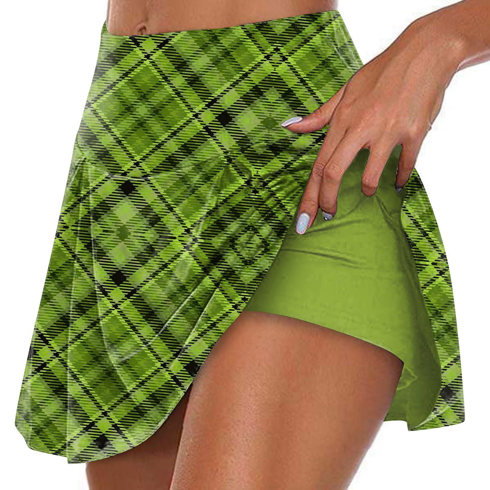 

Женская спортивная эластичная теннисная юбка с принтом и высокой талией, плиссированные двухслойные леггинсы, короткая юбка L армия зеленый
