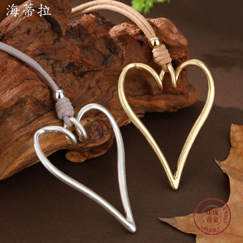 New matte hollow big love velvet long pendant, women's exaggerated personality heart-shaped long necklace