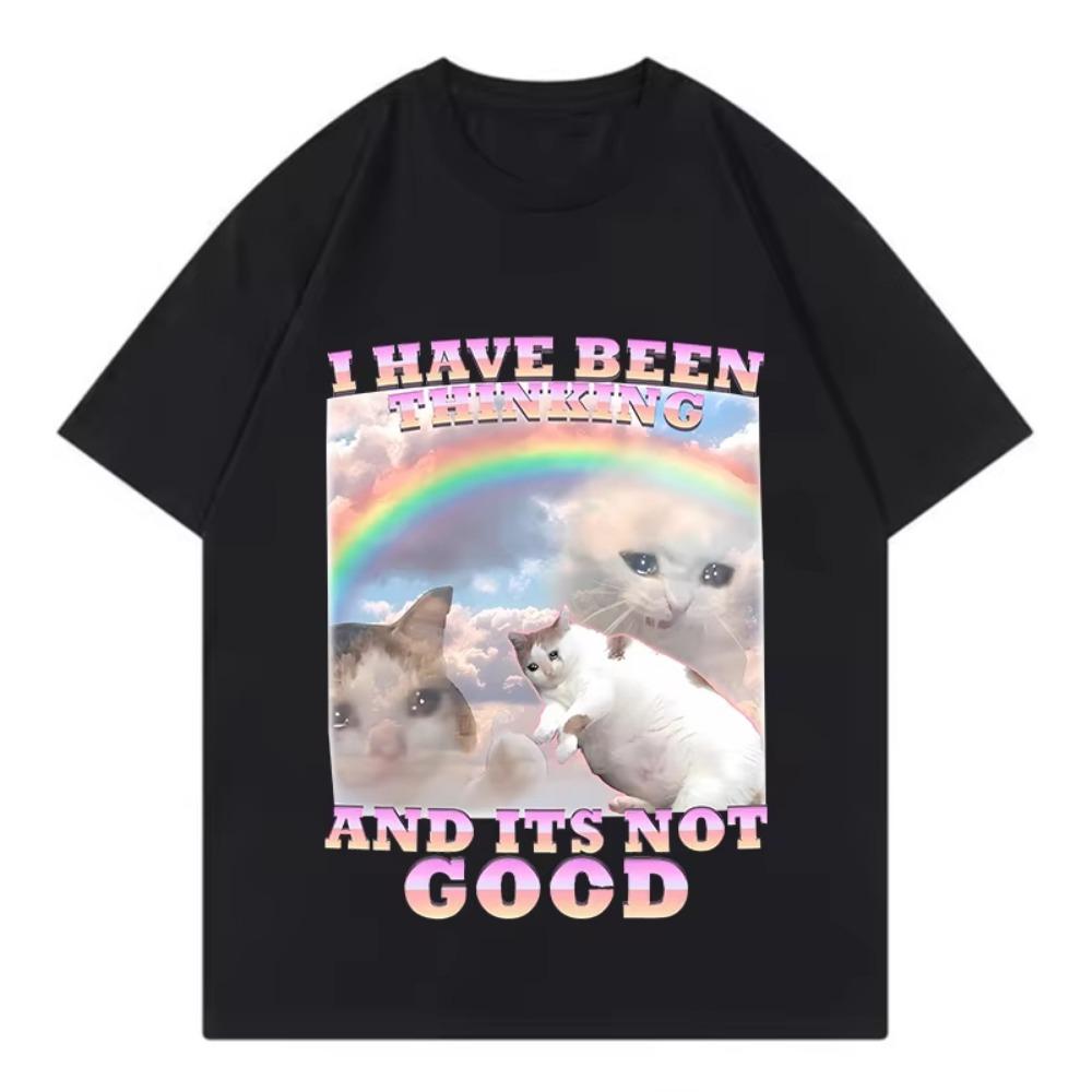 Fashion Funny T Shirts Men Women Rainbow Cat T-shirt Aesthetics Round Neck Short Sleeve Trendy Tee Shirt Streetwear S