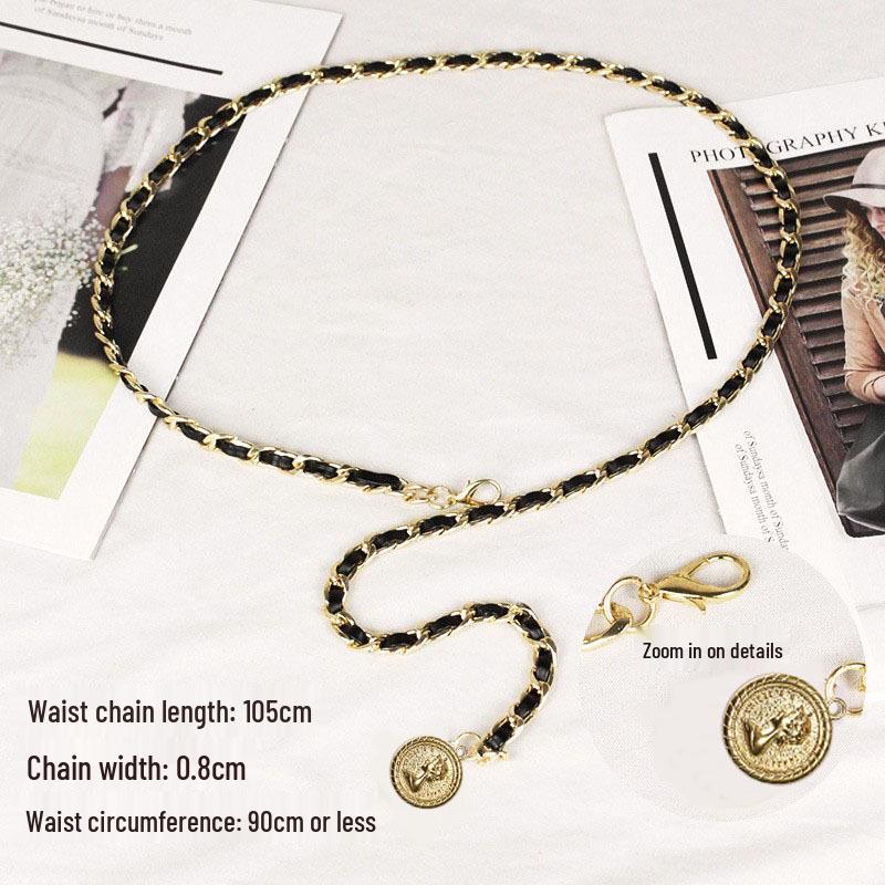 Love Pearl Heart Metal Chain Woven Waist Belt - Stylish Peach Heart Lady Cincher Chain