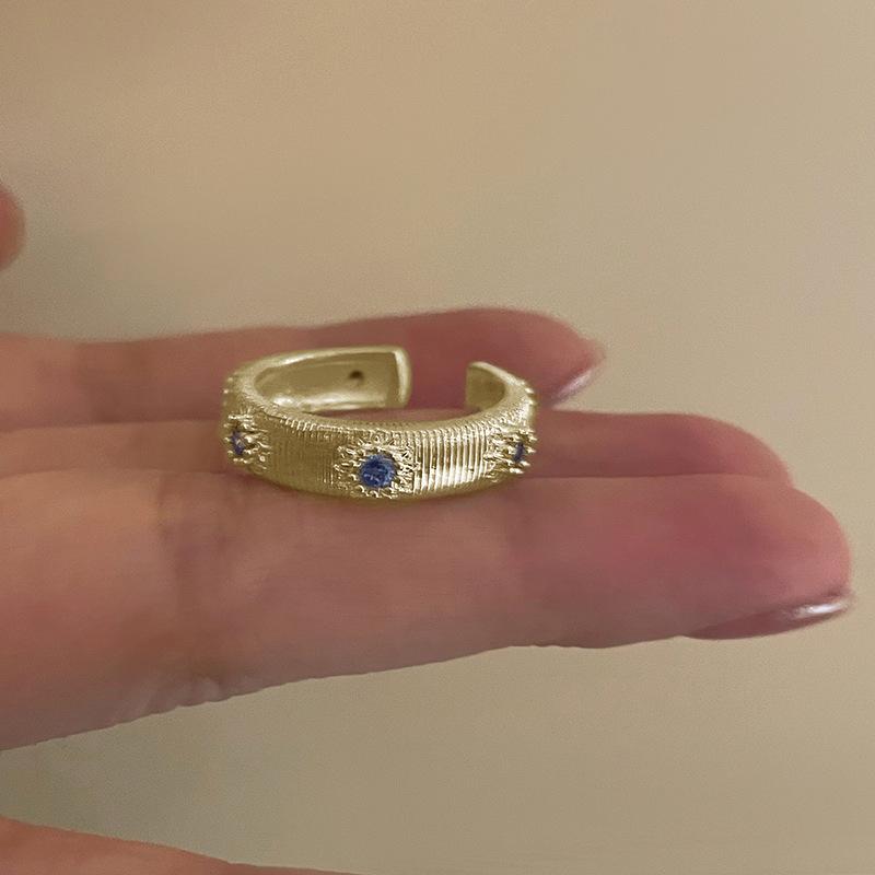 Sweet Aquamarine Zirconia Ring Female Delicate Light Luxury Stellar Mango Open Finger Ring Sweet Cool Stacking Temperament Versatile Index Finger Ring