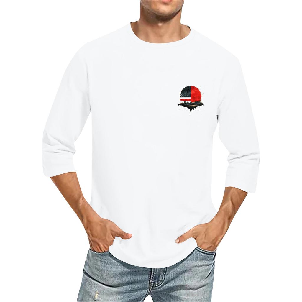 Rundhals for menn, trekvart ermet topp Uformell mote T-skjorte