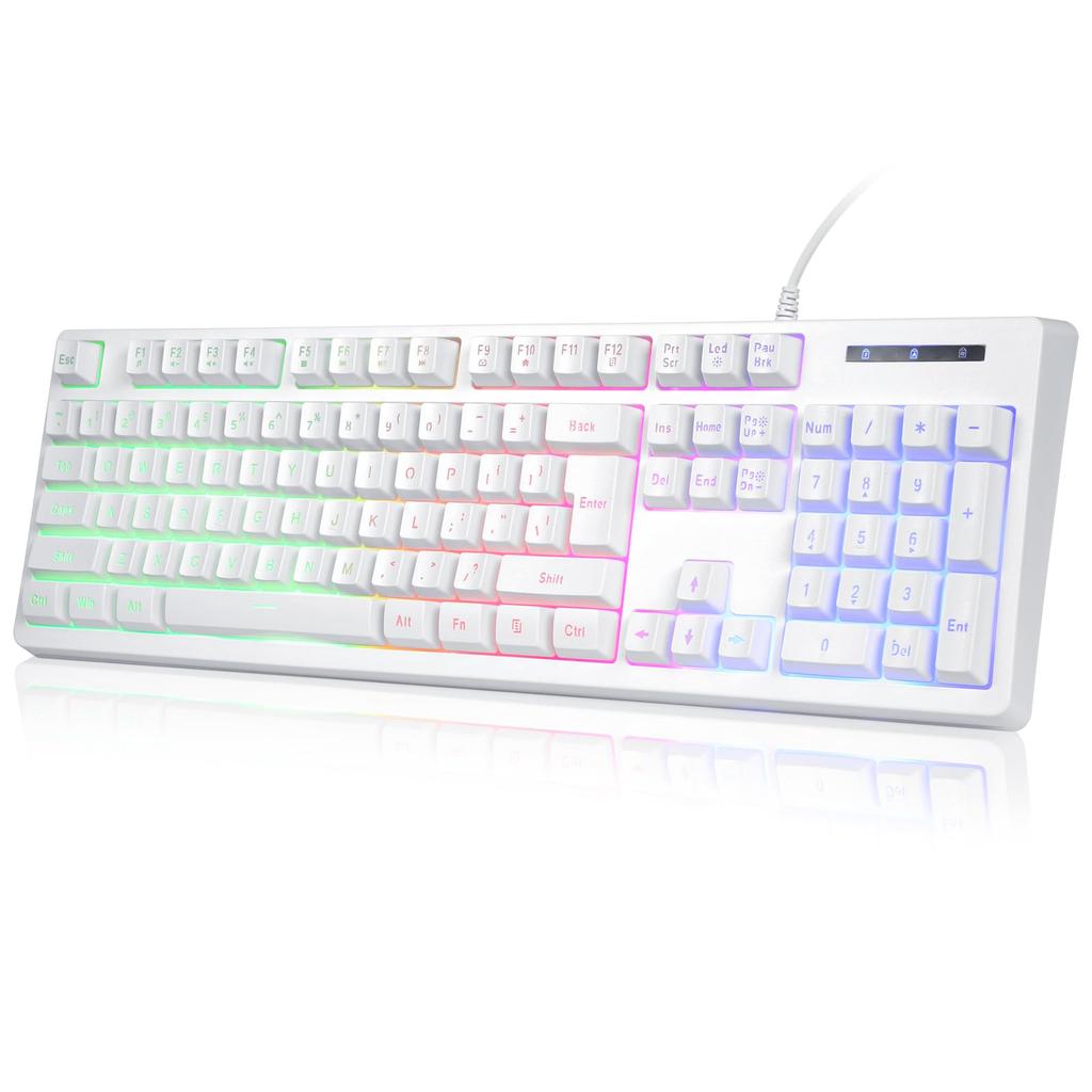 HUO JI Gaming USB with Numeric Quiet RGB 104 Membrane English Floating Compatible with Ergonomic 25 Key 50 Million Keys Durability Keyboard, Wired,