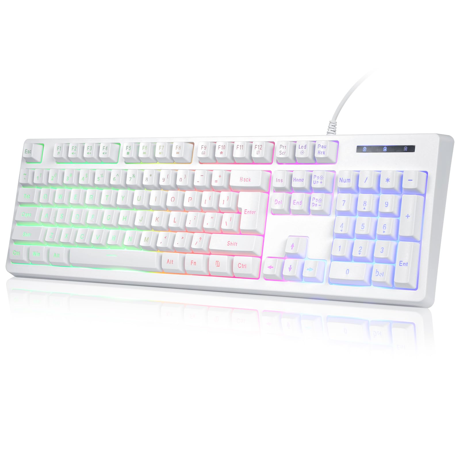 

HUO JI Gaming USB with Numeric Quiet RGB 104 Membrane English Floating Compatible with Ergonomic 25 Key 50 Million Keys Durability Keyboard, Wired, білий