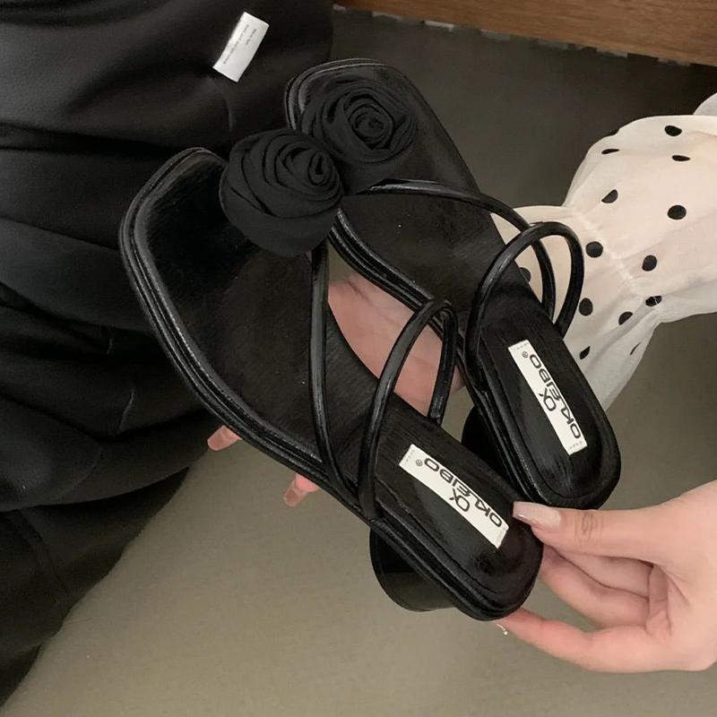 

Туфли на высоком каблуке женские шлепанцы туфли с цветком с открытым носком лодочки женские сандалии 2025 лето новый тренд брендовое платье женские тапочки 40 чёрный