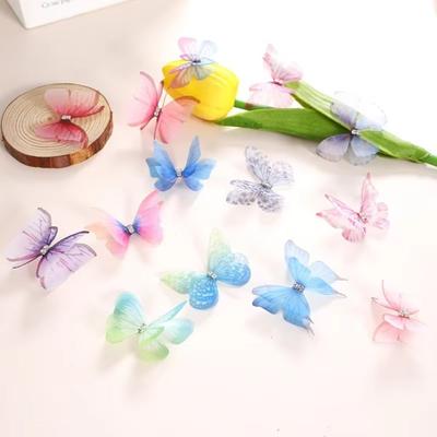 50Pcs 3D Chiffon Butterfly Embroidered Patches Clothes Sewing Patch  Bridal Hair Accessories