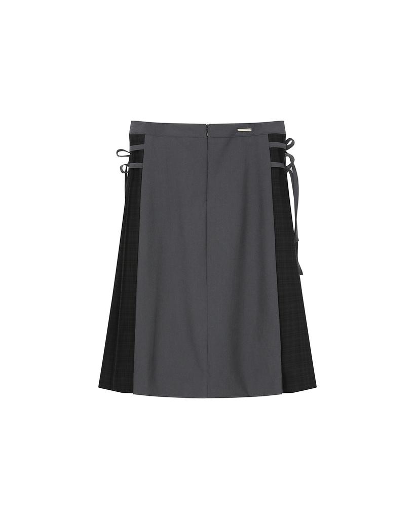 Miseki Seoul Side Bow Pleats Midi Skirt Charcoal