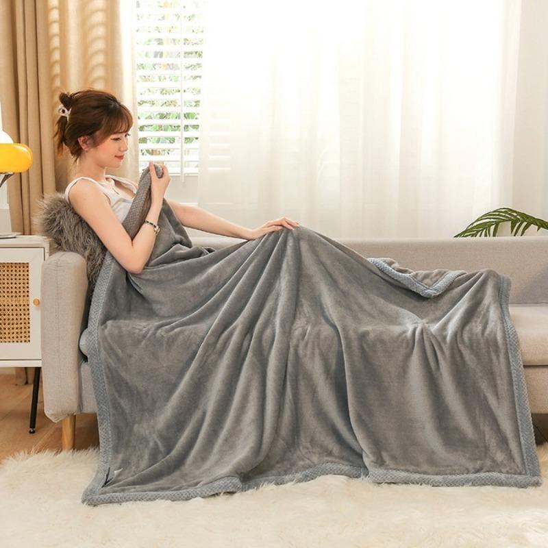 Double Layer Plush Four Season Universal Blanket Large Size Double Thin Quilt Single Sofa Blanket Outward Travel Blankets Solid Color Bed Sheet 1pcs