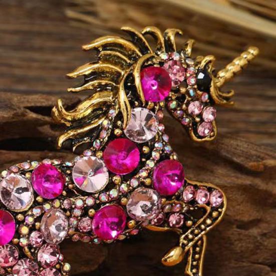Broche Style Rétro Strass Étincelants Incrustés Design Cheval Broche Épinglette Revers de Col de Costume Badge Accessoire Élégant