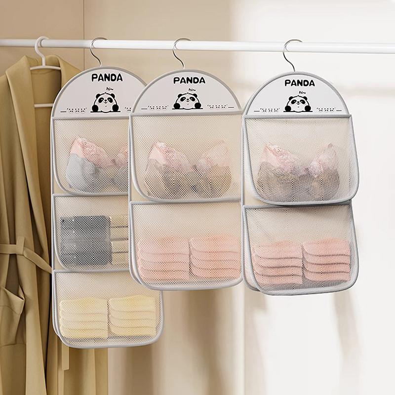 2/3-lagige Aufbewahrungstasche mit großem Fassungsvermögen, Netzbeutel zur Aufbewahrung von Unterwäsche und Socken, atmungsaktiver Schrankorganizer mit Kleiderbügel