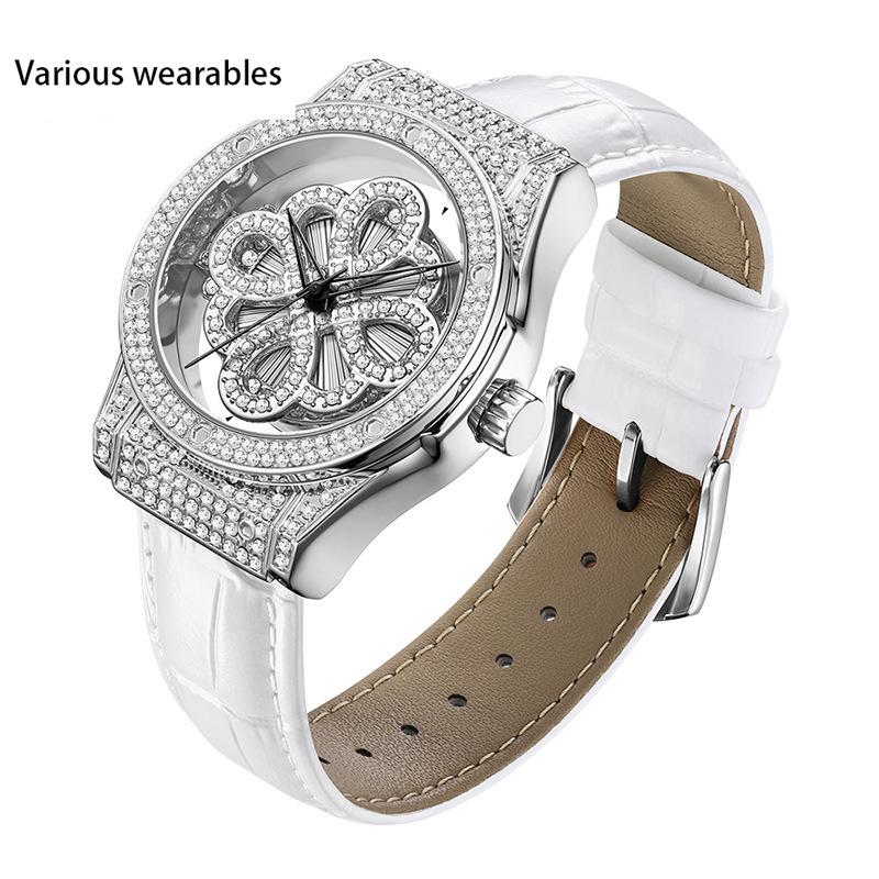 

Женские кварцевые часы с бриллиантами, модные вращающиеся полые часы с ремешком