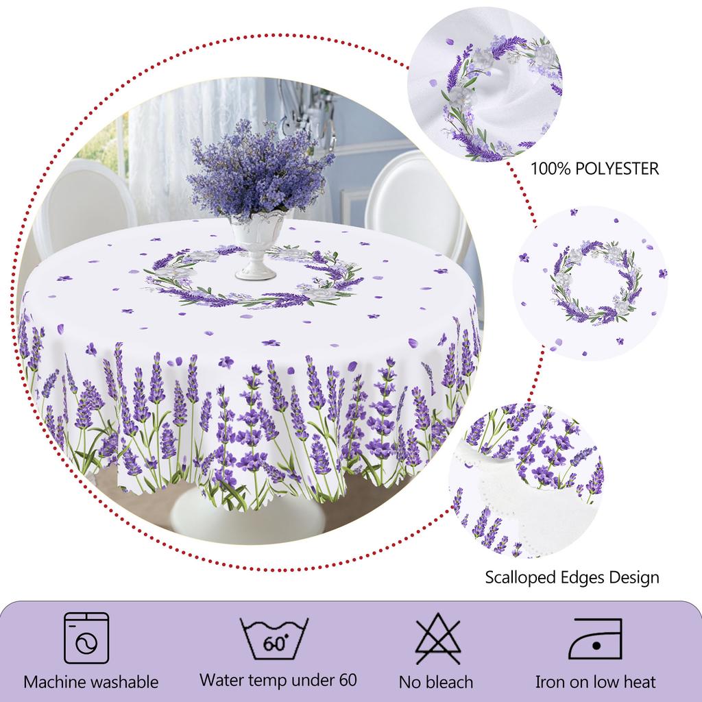 1 Piece Spring And Summer Purple Lavender Pattern Round Tablecloth, Flower Print Rectangular Tablecloth, Party Tablecloth, Home Table Decoration, Cour