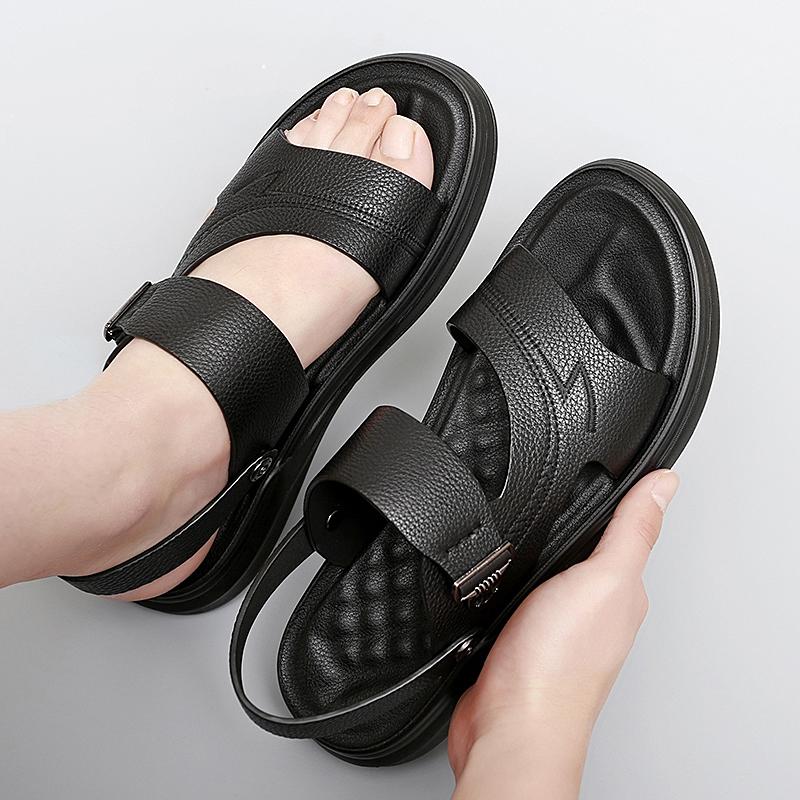Fashion Summer Men's Cowhide Business Casual Beach Shoes Sandals New Luxury Outdoor Comfortable Breathable Non-Slip Beach Slippers Shoes