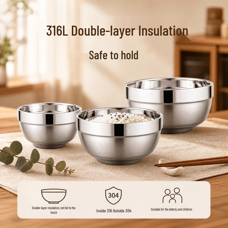 316 Stainless Steel Double-Layer Anti-Scald Bowl