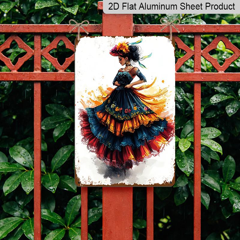 2D Flat Vibrant Cinco De Mayo 8"x12" Metal Sign - Sugar Skull & Cactus Design, Durable Aluminum Wall Art for Home, Bar & Outdoor Decor