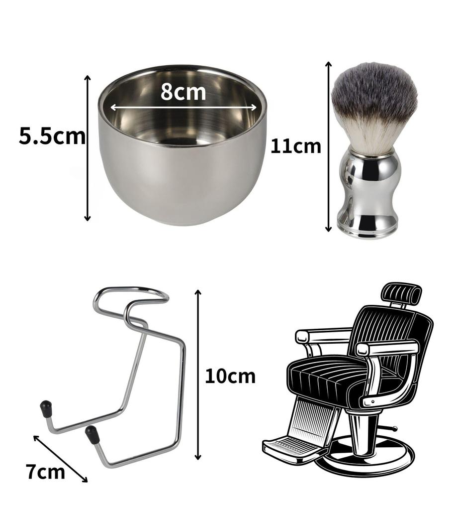 Cobalt Planet Men's Shaving Brush Set, Odorless Nylon Bristles, Brush, Stand, and Soap Bowl (Mirror Finish, 3-Piece Set)