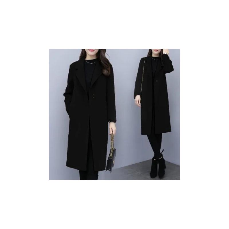 Korean Style Mid-Length Loose Woolen Coat - 2025 Trend, Autumn Winter, Plus Size, Thickened Women's Outerwear