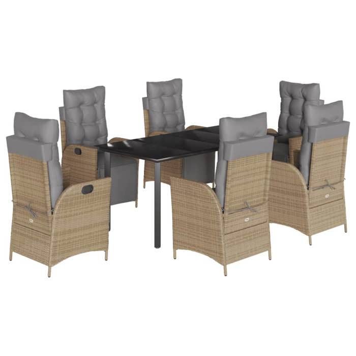 VidaXL 7-Piece Garden Dining Set with Cushions, Table and Chairs with Adjustable Backrest and Footrest, 3213459