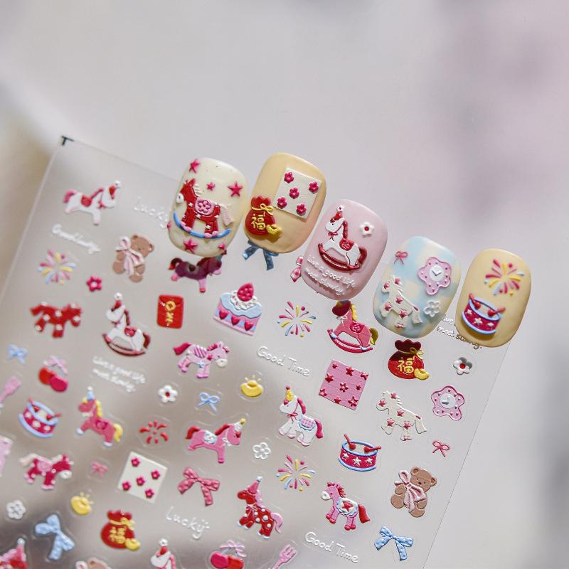 Pegatinas de Uñas de Pony Coloridas de Dibujos Animados Pegatinas de Uñas Diy Accesorios de Decoración de Uñas Calcomanías de Uñas Año del Caballo Pegatina Artística