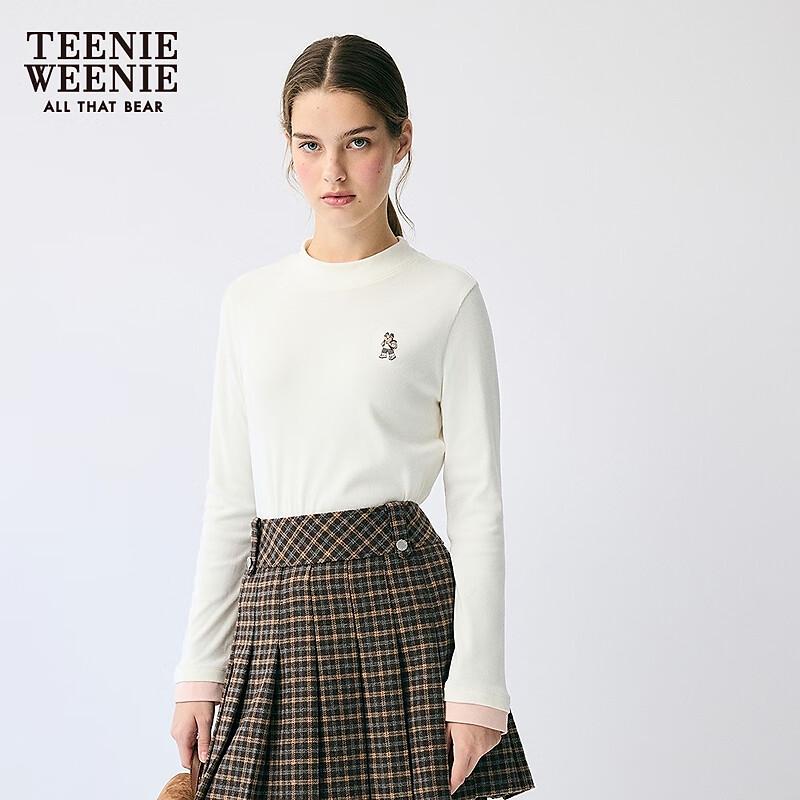 Teenie Weenie Women's Ribbed Stand Collar Long Sleeve T-shirt