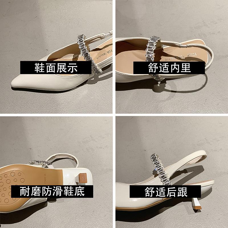2025 new fashionable pointed one-word bag head sandals thick heel French cool slippers women's small fragrant explosive single shoes