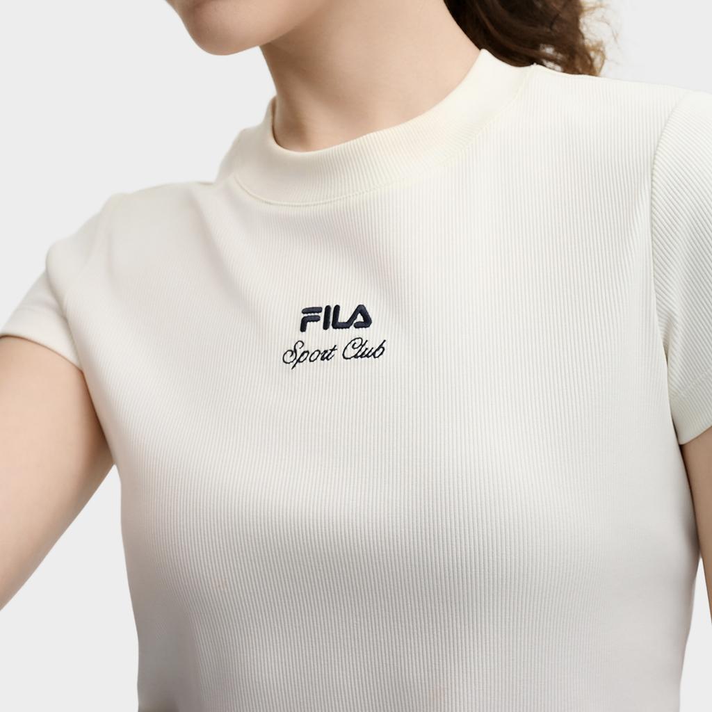 FILA Original Simple Fashion Comfortable Versatile Short Sleeve T-Shirt Women Tops Cloud-Mushroom-White F11W539103FWT