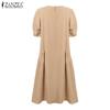 ZANZEA Women Casual Round Neck Solid Color 3/4 Sleeve Long Dress