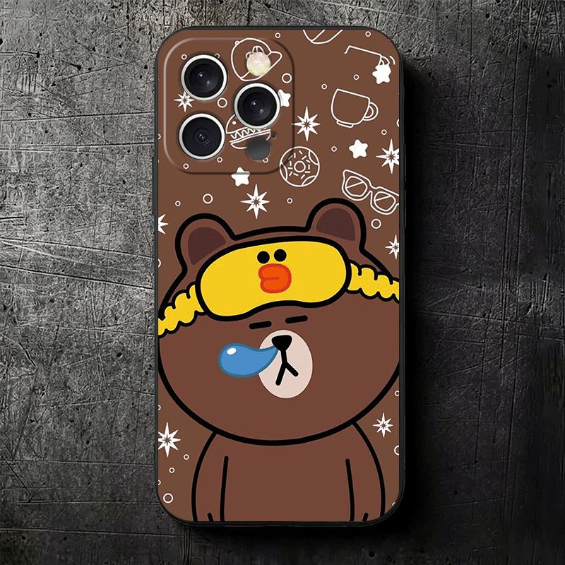 Cartoon Bear B-Browns C-Conys Soft Phone Case for iPhone 16 16E 17 Air 15 Pro Max 14 Plus 13 Mini 11 12 7 Black Cover Back Shell