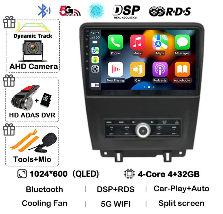 Android 14 WIFI+4G Carplay Auto For Ford Mustang 2010 2011 2012 2013 2014 Car Radio Multimedia GPS Navi Player 360 Camera Stereo