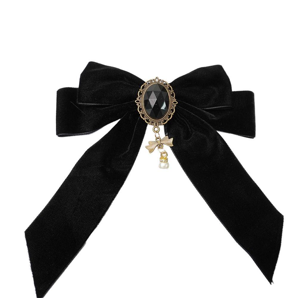 Velvet Memorial Black Ribbon Bowknot Brooch Black Collar Pretied Necktie Clip  Women