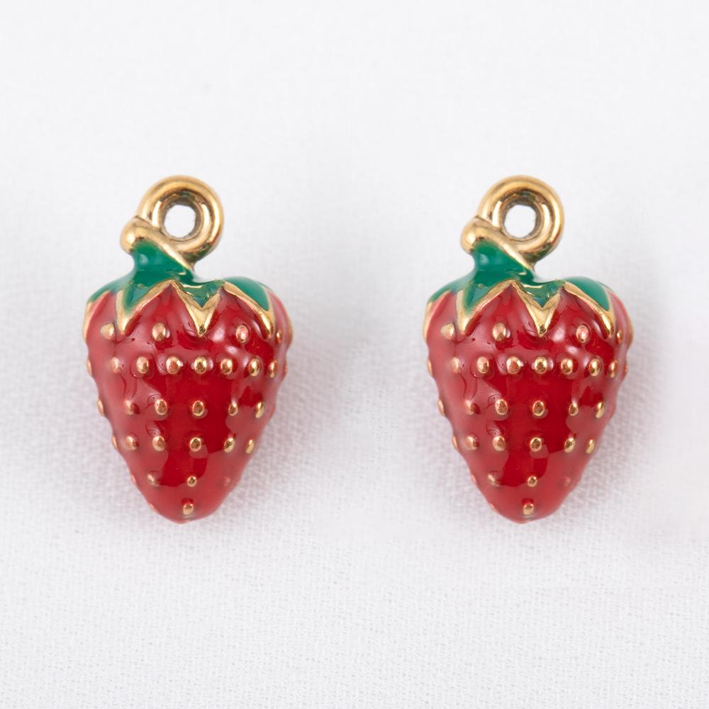 2pcs Stainless Steel Enamel Cute Strawberry Banana Corn Grape Cherry Charms Gold Plated DIY Bracelet Earrings Jewelry Findings