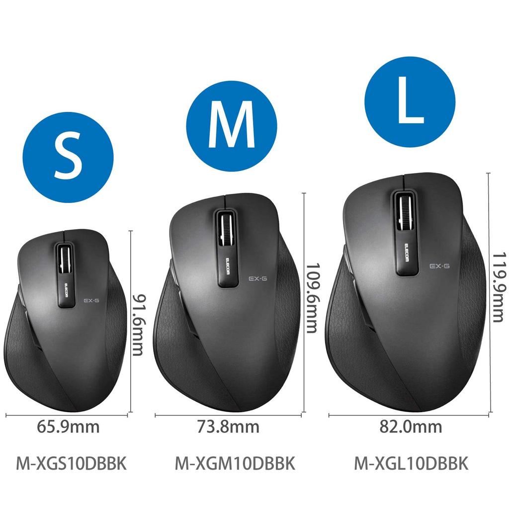 Elecom Wireless Mouse (Receiver Included), Medium Size, 5 Buttons (Back and Forward Buttons), Blue LED, Perfect Grip, Black, M-XGM10DBBK