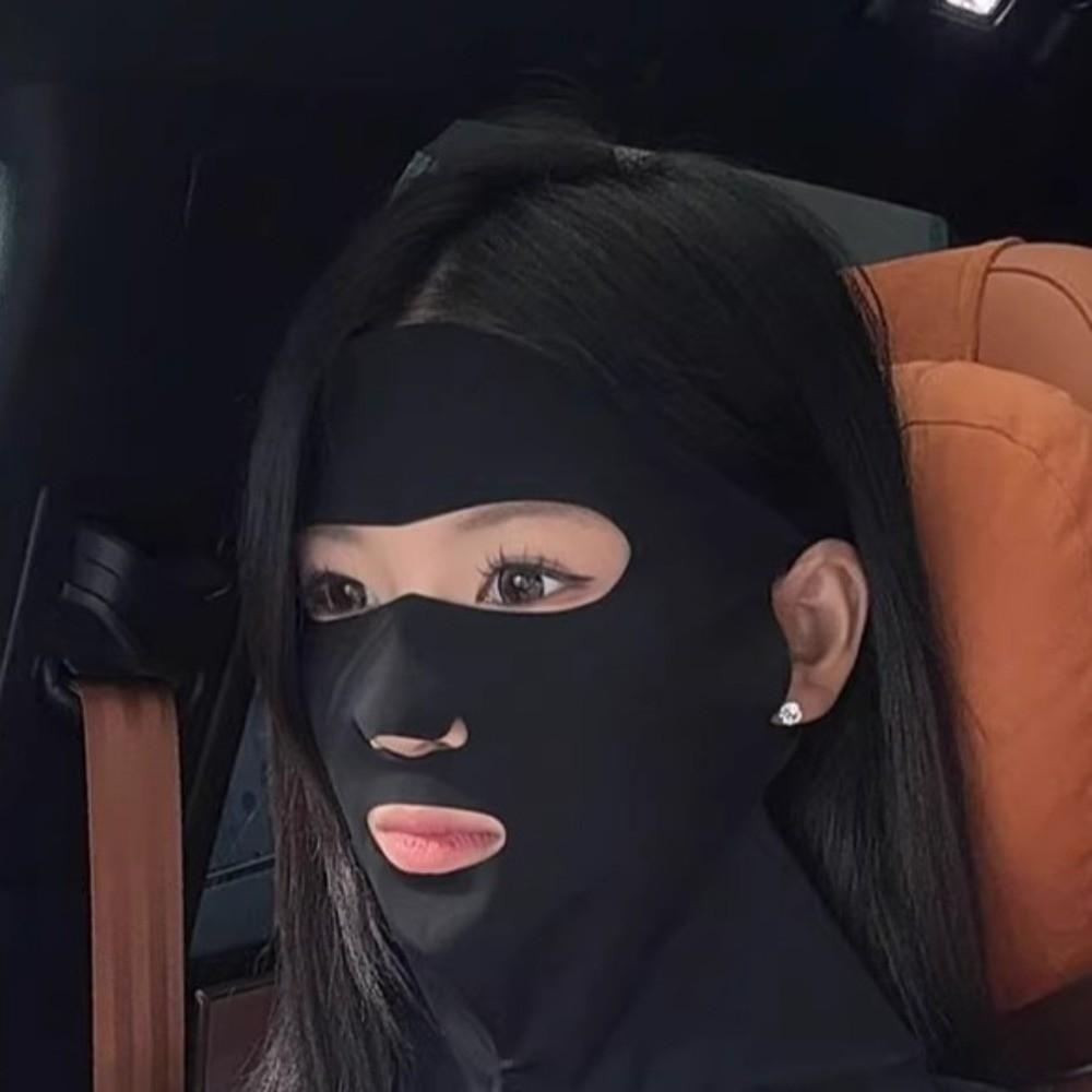 Solid Color Ice Silk Face Veil Polyester Neck Wrap Simple Sunscreen Mask  Male