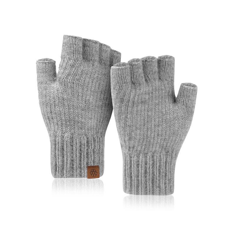 Half-finger Gloves Men's Winter Outdoor Knitted Gloves Warm and Cold-proof Velvet Student Writing Bare-finger Gloves