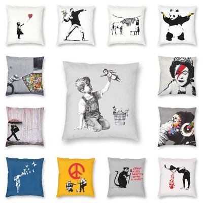 Home Decor Classic Street Graffiti Pop Art Square Pillowcase Girl With Red Balloon Cushion Cover For Sofa Car 45X45CM