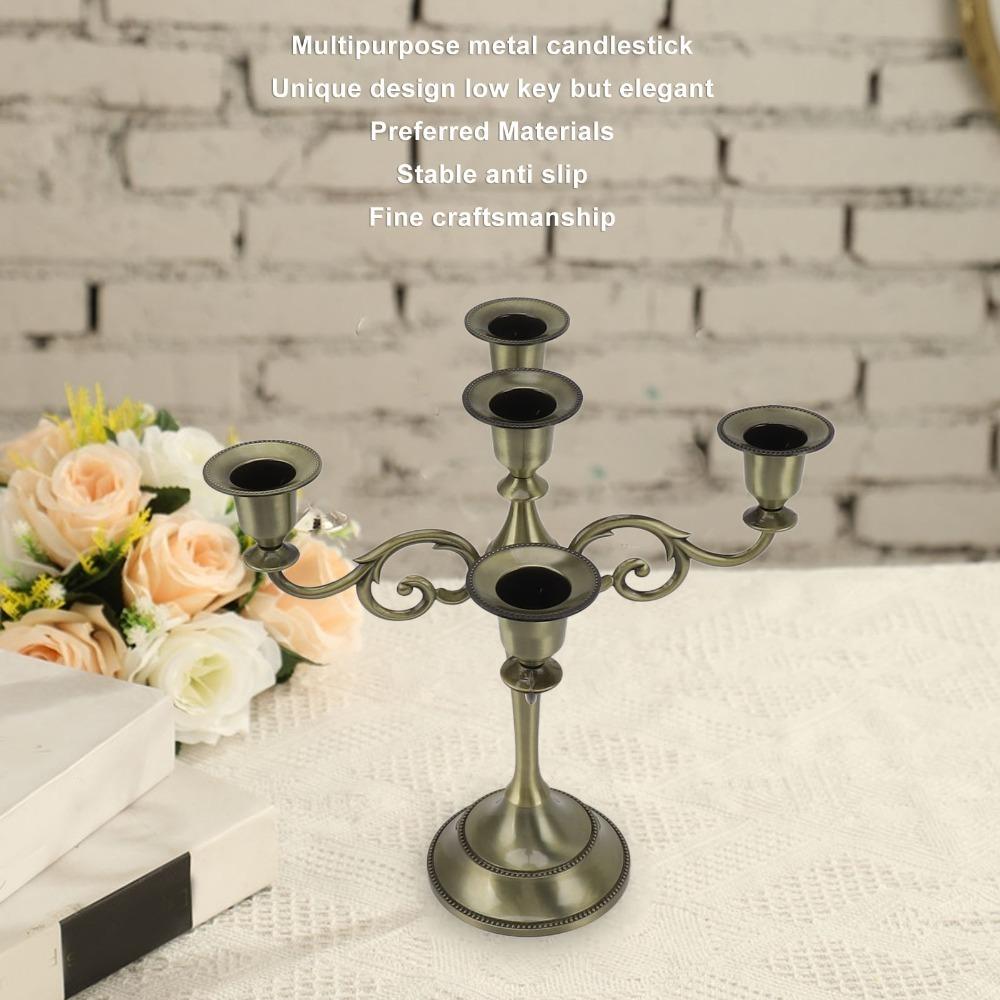 Golden Five Arm Iron Candlestick Holder 5 Arm Retro Iron Tabletop Candelabra Dining Table Layout