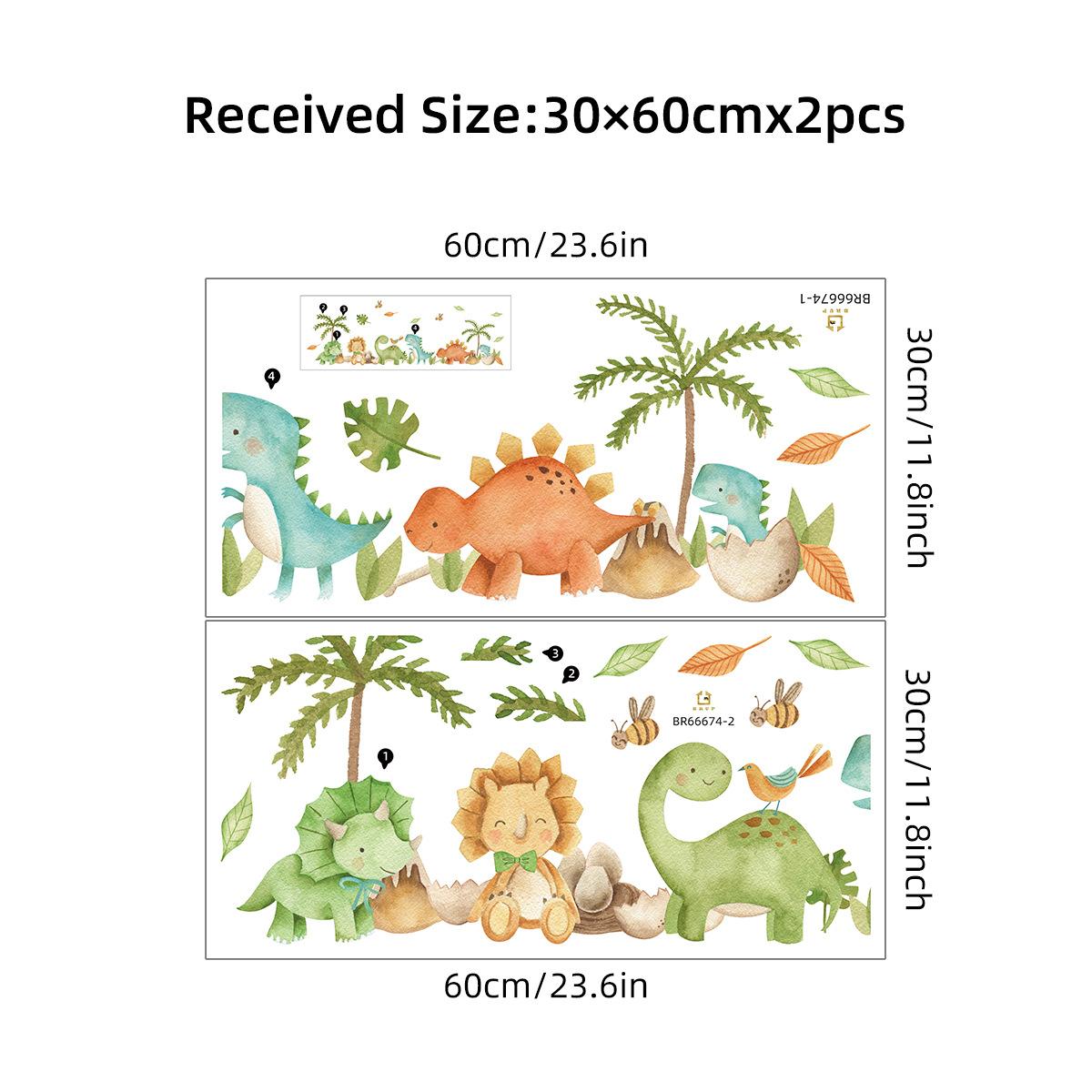 

Large Cute Dinosaurs Wall Stickers for Kids Rooms Boy Girl Baby Bedroom Living Room Classroom Wall Decor Cartoon Animal Decal 30x60CM 2pcs